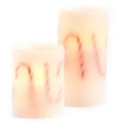 Pressed Candy Cane 2-Piece LED Pillar Candle Set