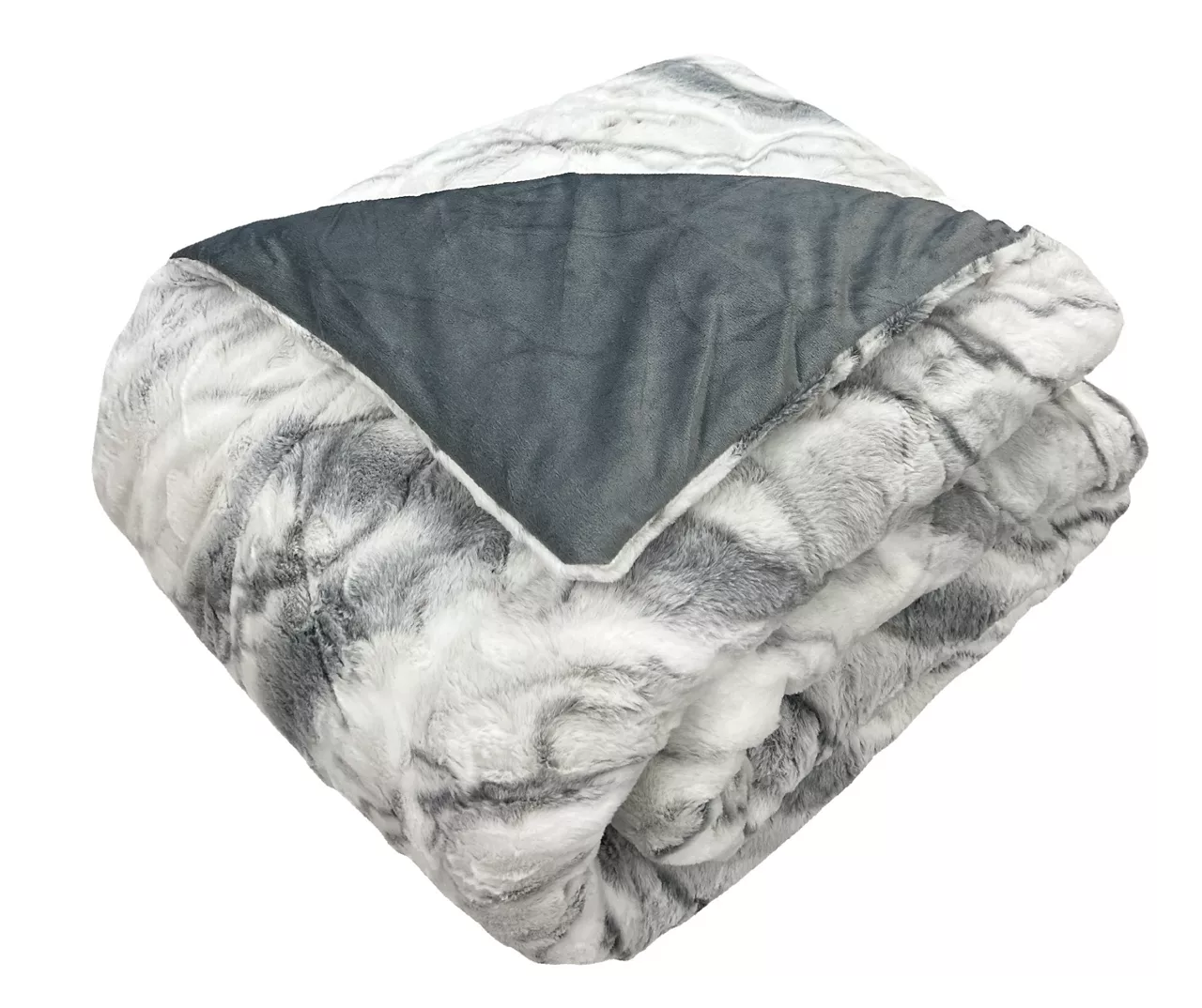 Gray Marble Print Faux Fur Full/Queen Comforter - Image 2