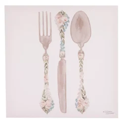 Floral Flatware Art Canvas, (12" X 12")