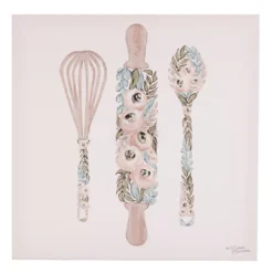 Floral Cooking Utensils Art Canvas, (12" X 12")