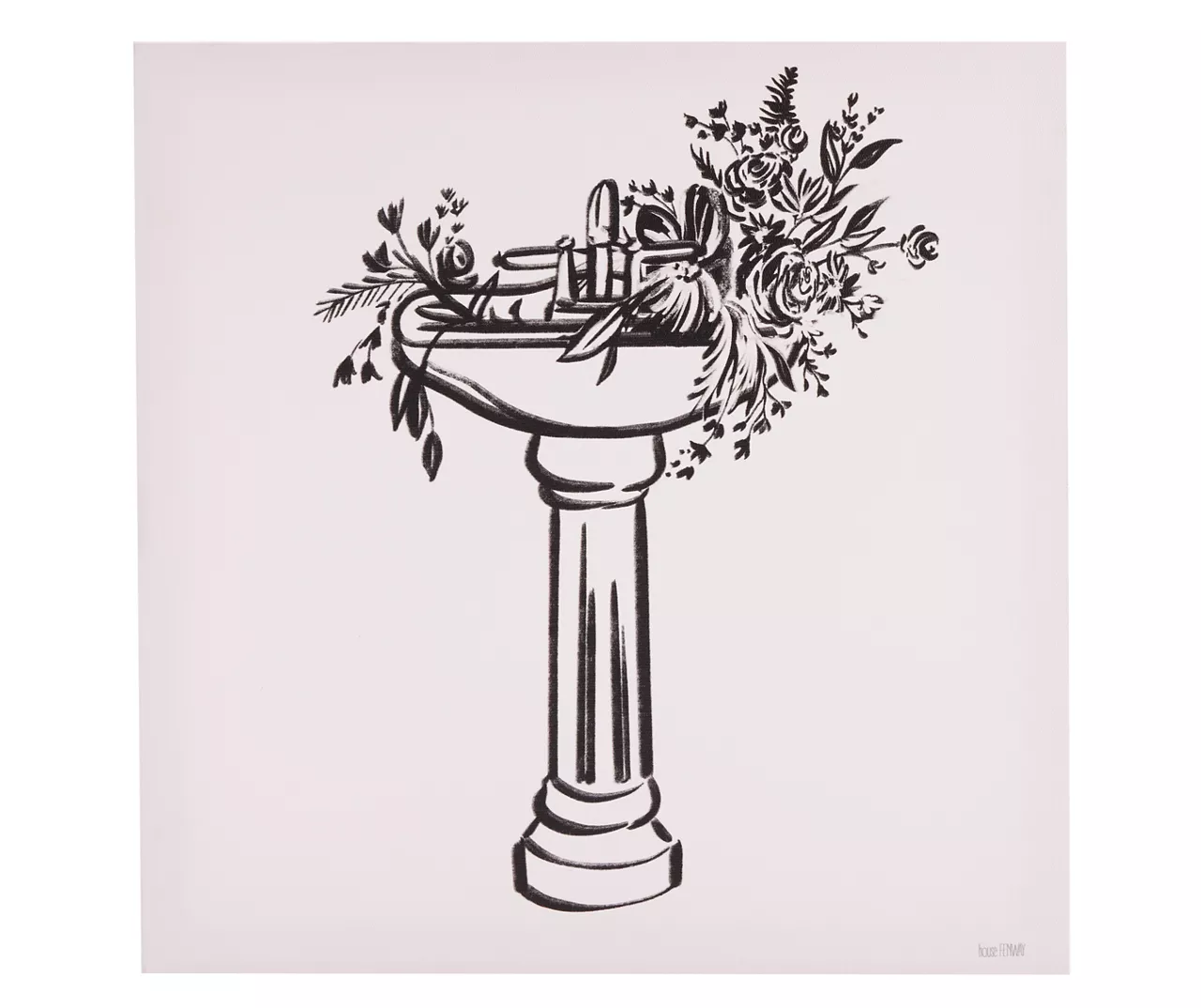 Vintage Line Art Sink Art Canvas, (12" X 12")
