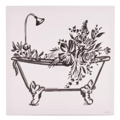 Vintage Line Art Bathtub Art Canvas, (12" X 12")