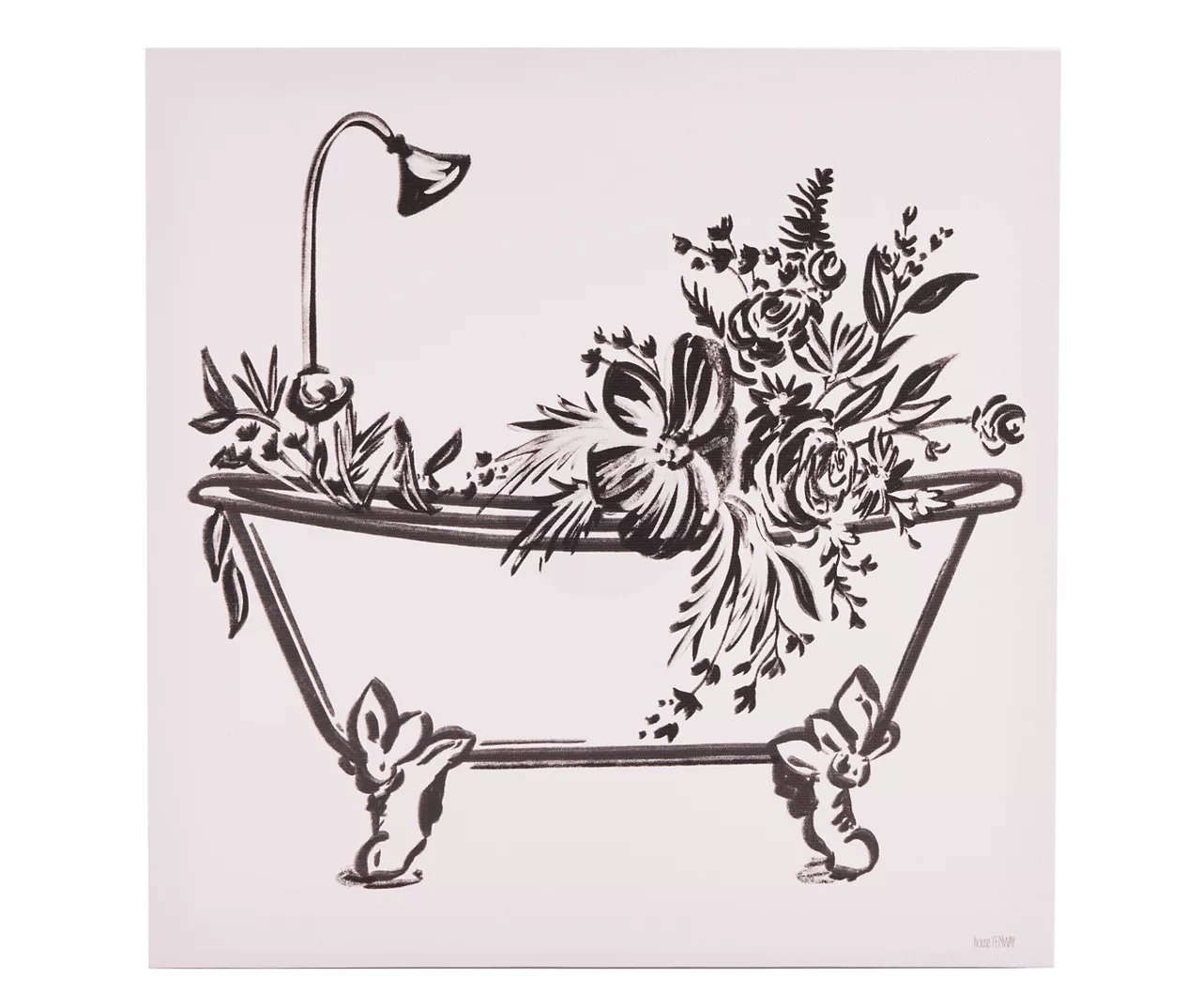 Vintage Line Art Bathtub Art Canvas, (12" X 12")