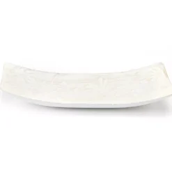 Distressed White Carved Floral Boat Tray, (6" X 15")