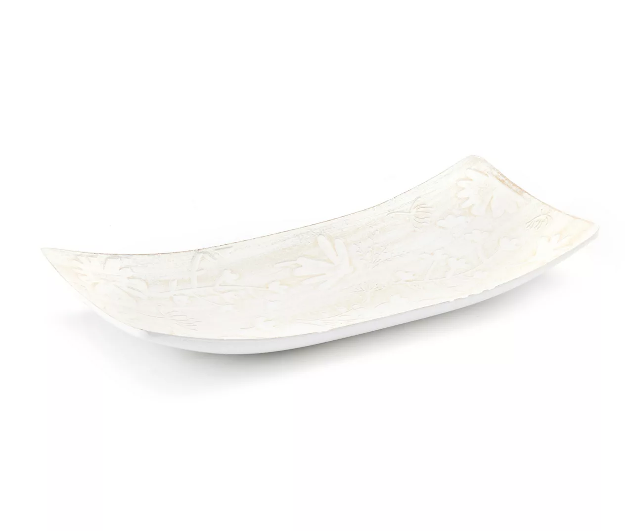 Distressed White Carved Floral Boat Tray, (6" X 15") - Image 2