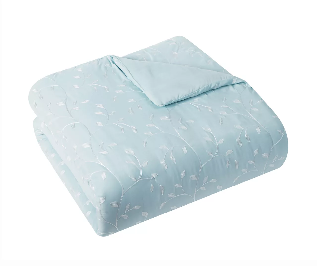 Casa Light Blue & White Embroidered Leaf Vine King 3-Piece Comforter Set - Image 3