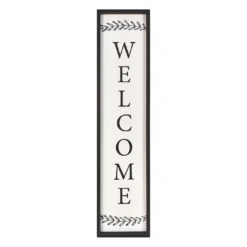 "Welcome" Black Leaves Framed Wall Decor