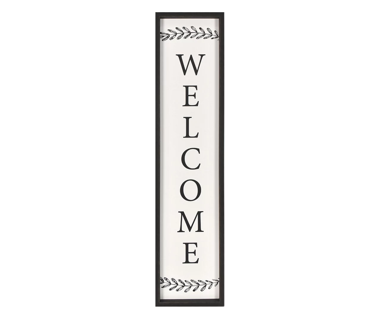 "Welcome" Black Leaves Framed Wall Decor