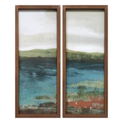 Mountain & River Landscape 2-Piece Framed Art Set, (8" X 20")