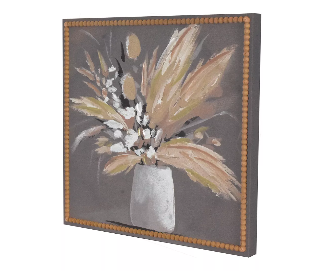 Mixed Florals In White Vase Beaded Frame Art Canvas, (17" X 17") - Image 2