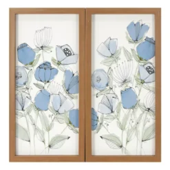Blue Bloom Spring Flowers 2-Piece Framed Canvas Art Set