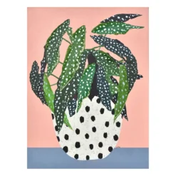 Polka Dot Plant In Vase Art Canvas, (12" X 16")