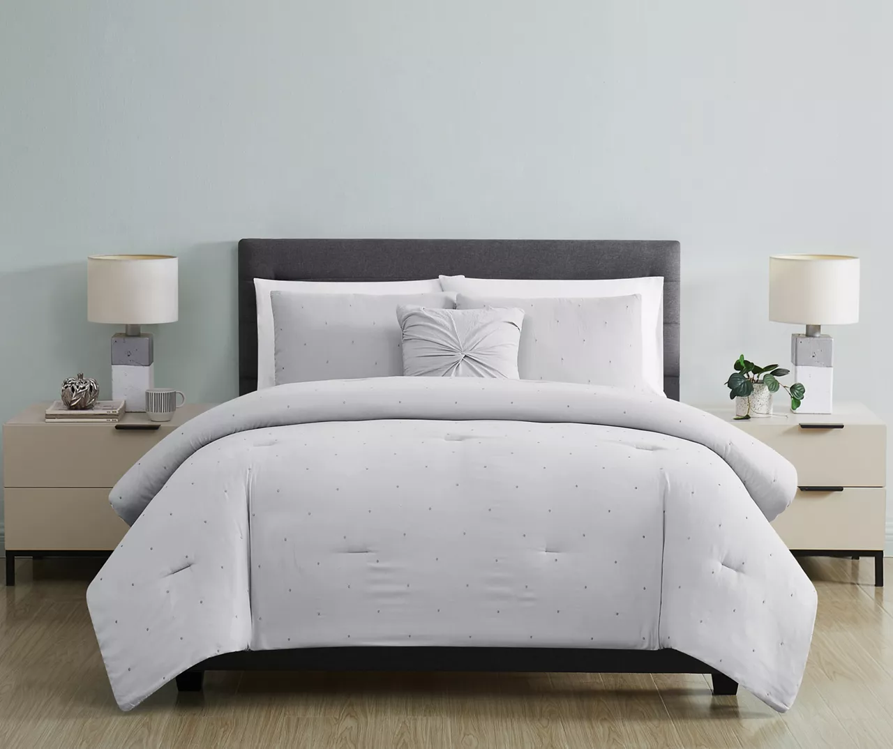 Light Gray Stitch-Tufted Comforter Set