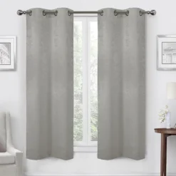 Silver Velvet Abstract Blackout Grommet Curtain Panel Pair, (63")