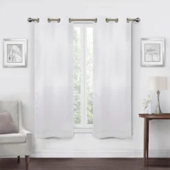 White Velvet Abstract Blackout Grommet Curtain Panel Pair, (63")