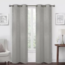 Silver Velvet Abstract Blackout Grommet Curtain Panel Pair, (84")