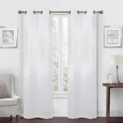 White Velvet Abstract Blackout Grommet Curtain Panel Pair, (84")