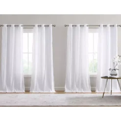 Nala White Sheer Crinkle 4-Piece Curtain Panel Set, (84")