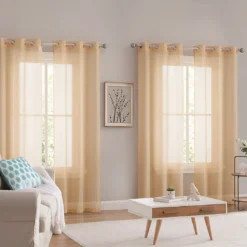 Chloe Gold Sheer Stripe 4-Piece Curtain Panel Set, (84")