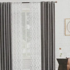 Waylon Silver Lattice Sheer 4-Piece Curtain Panel Set, (84")