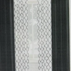 Waylon Black Lattice Sheer 4-Piece Curtain Panel Set, (84")