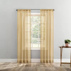 Tinsley Gold Boucle Light-Filtering Rod Pocket Curtain Panel, (84")