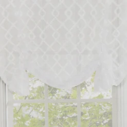 Frisco White Lattice Tie-Up Sheer Rod Pocket Curtain Panel, (63")