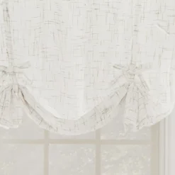 Kyler White & Gray Crosshatch Tie-Up Light-Filtering Rod Pocket Curtain Panel, (63")