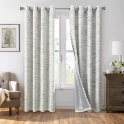 Indigo Stripe Chenille Grommet Curtain Panel Pair With Blackout Lining, (84")