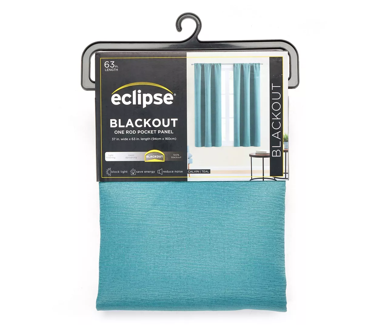 Teal Blackout Rod Pocket Curtain Panel, (63")