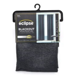 Black Blackout Rod Pocket Curtain Panel, (84")