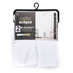 Naptime White Ruffle Blackout Rod Pocket Curtain Panel Pair, (84")