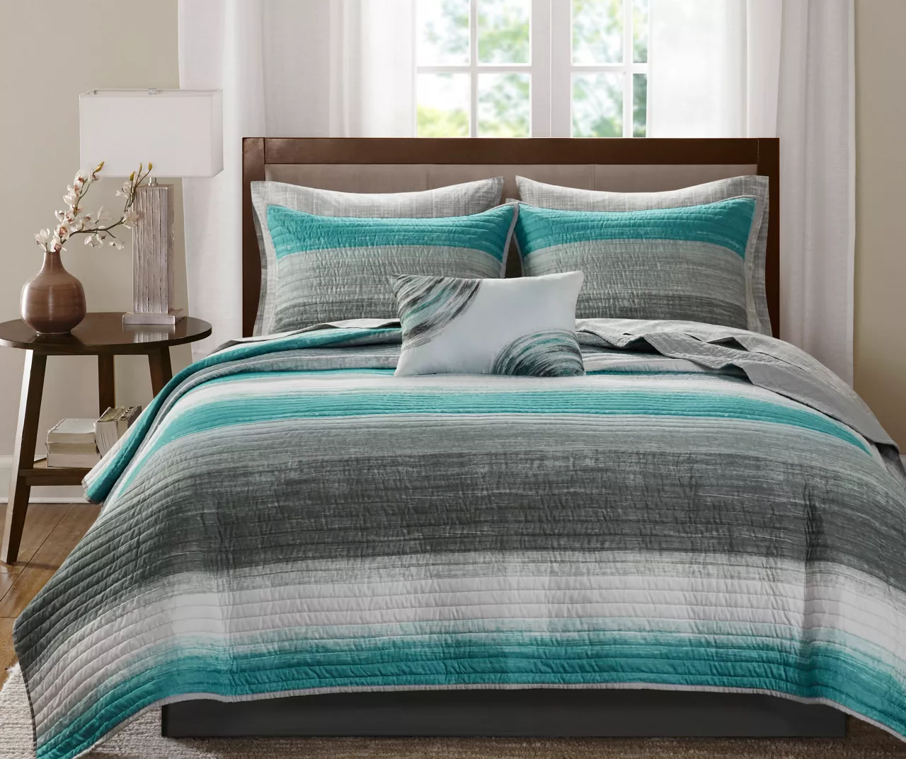 Seth Aqua & Gray Paint Stroke King 8-Piece Quilted Coverlet Set - Image 2