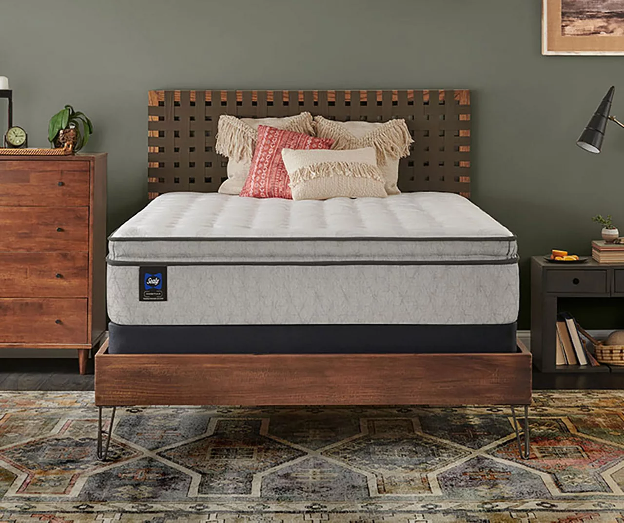 Sealy Dean Queen Euro Pillow Top Mattress & Low Profile Box Spring Set